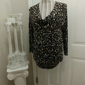 Michael Kors Leopard Cowl Neck L/S Top